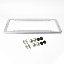 Chrome Stainless Steel License Plate Frame Tag Cover Metal With Screw Caps US