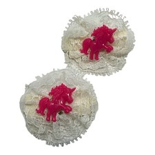 VINTAGE 1980s Pink Unicorn BARRETTE HAIR CLIPS Ribbon Lace