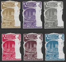 1913 Universal Exposition, Gand, Belgium, Set of 6 Embossed Poster Stamps