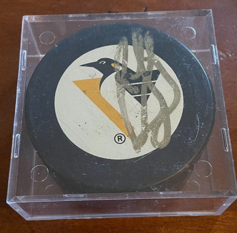 RON FRANCIS AUTOGRAPH PITTSBURGH PENGUIN INGLASCO OFFICIAL GAME PUCK NHL HOCKEY