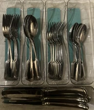 37 Pc CAMBRIDGE Tabs Stainless Flatware Service For 7 Fiddle Shape Wings Tab