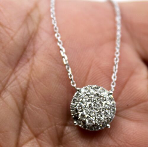 Diamond Round Cluster Pendant Necklace 14K White Gold 0.49 Ctw - Picture 3 of 9