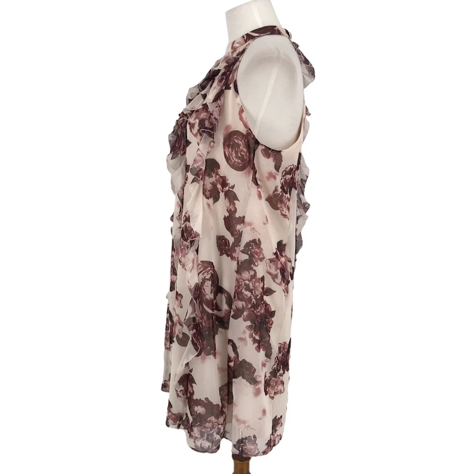 Sexy Vestido Floral BCBGeneration Para Mujer Mediano Granate Rojo Sin Mangas Volantes Forrado Foto 3 de 4