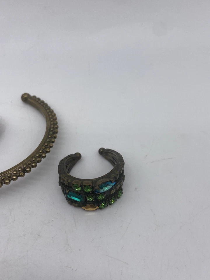 Bracelete de punho vintage SORRELLI e 2 anéis azuis verdes multicolorido boêmio - Imagem 3 de 4