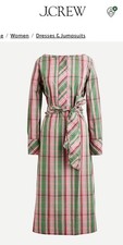 J. CREW spring plaid Stretch shirt-dress w/belt 10 Organic cotton poplin