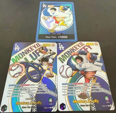 One Piece Monkey.D.Luffy EB02-010 & Don LA Dodgers Baseball Proxy 3 PCS Card Set