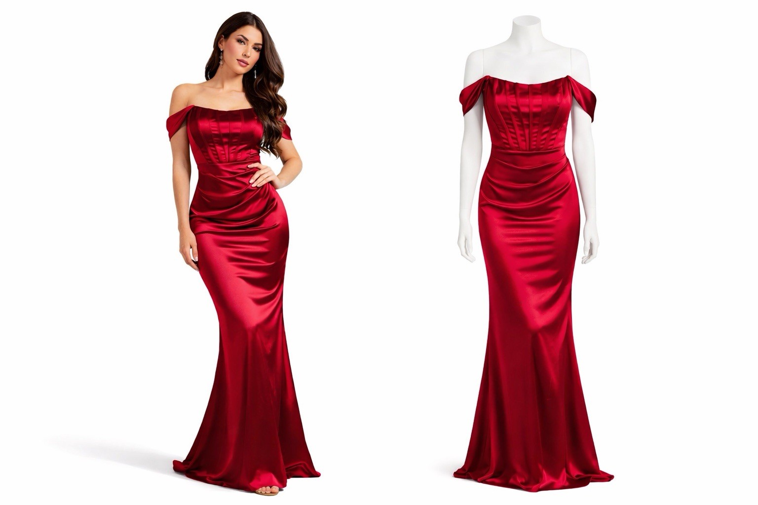 Corset Dress Red Satin Size M, Off the Shoulder Gown, Valentines, Prom-image