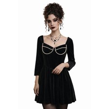 Bardot Velvet Mini Dress Black Studded Bustier Whimsigoth Witchy Glam Formal 6