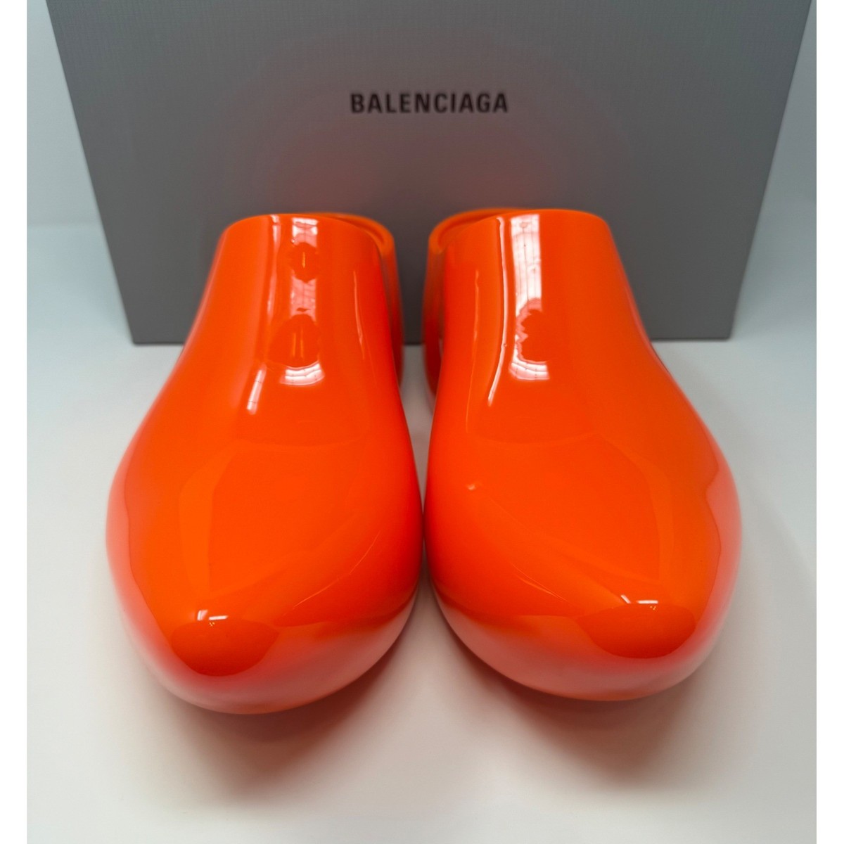 Balenciaga Technoclog Shiny Rubber Mules Orange Size 10 US 43 EU 