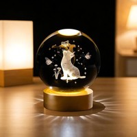 3D Kristallkugel Nachtlicht Glaskugel Mit Holzsockel Geschenk FüR MäNner Frauen