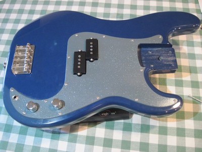 '00 Squier Affinity Precision Bass Body, Baltic Blue with cool pickguard & mods!