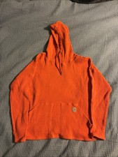 Carhartt Thermal Hooded Sweatshirt Womens Large Orange Hoodie Pullover Cotton