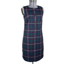 Trina Turk Tartan Plaid Sheath Dress Size 0 Half Zip Holiday Green Red