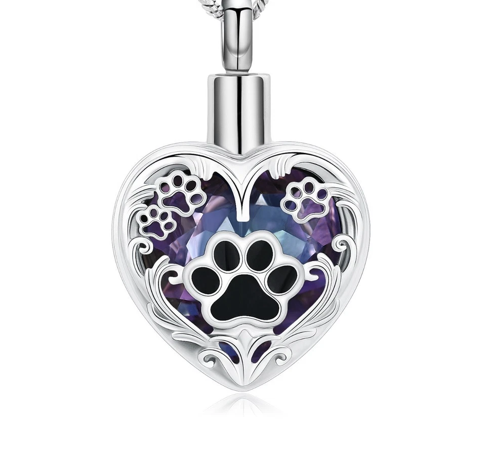 Llavero Urna Colgante Estampado Pata Cremación 1" para Ceniza Perro Gato Mascota Púrpura Foto 2 de 4