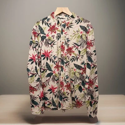 H&M L.O.G.G Floral Needle Cord Shirt Mens XL Tropical Corduroy Button Down - Image 1 of 4