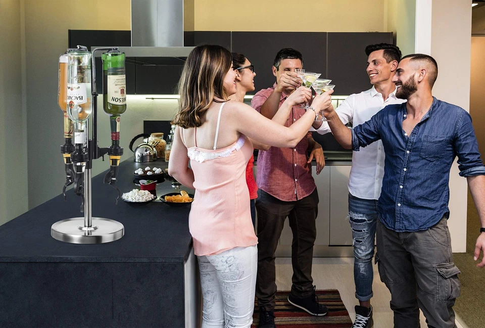 Dispensador de licor giratorio profesional de 3 botellas de acero inoxidable para bar en casa Foto 2 de 4