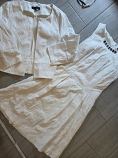 COMMa Damenanzug Blazer Etuikleid Festkleidung Edel Gr.36/38/S beige/weiß 2 teil