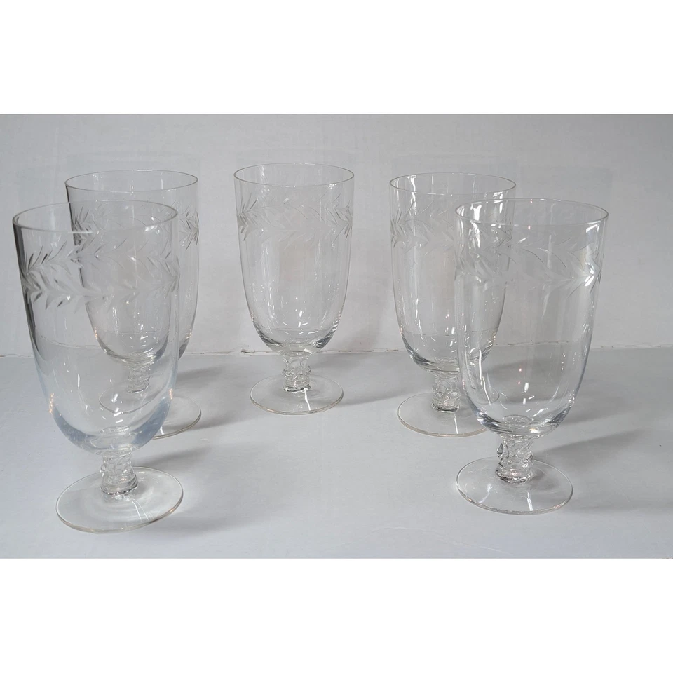 复古 Fostoria Holly 图案蚀刻水晶罐和 6 件套脚眼镜 — 第 4/4 张图片