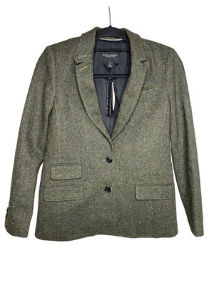 Banana Republic Hacking Jacket Women's 0P Green Wool Blend Blazer Academia NWT