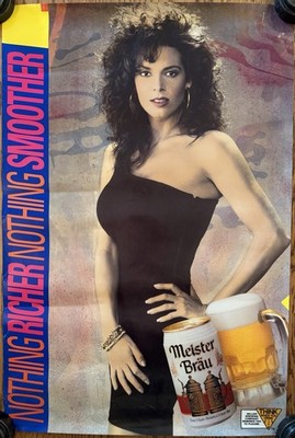 Vintage Meister Brau Beer Poster Sexy Brunette Beer Babe Sign