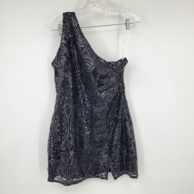 NWT Lulus Madina Black Sequin One-Shoulder Bodycon Mini Party Event Dress Large