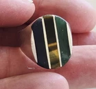 Vintage BOLD Estate TAXCO Sterling Silver Size 10 INLAY Stone MENS Ring