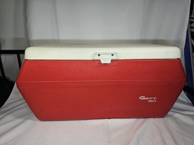 Vintage Gott 80 Model 1980 - 80 Quart Cooler Large Ice Chest Red W/ Trays & Ice