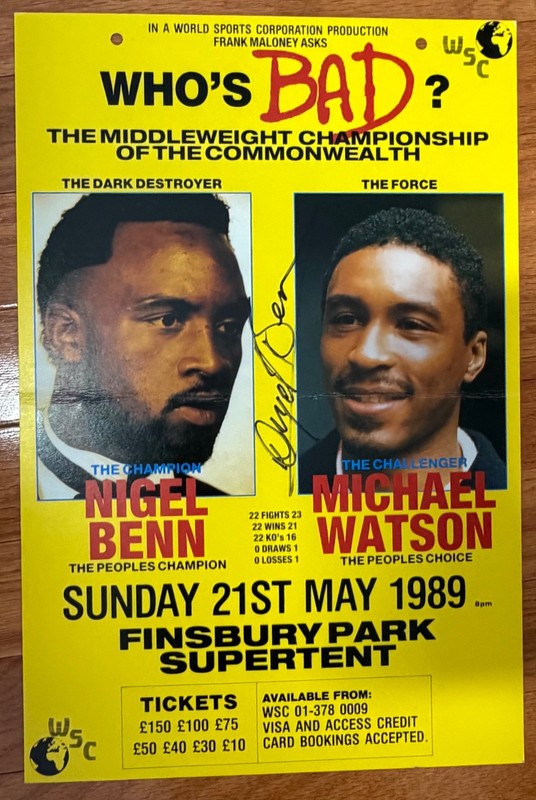 Autographed Nigel Benn vs Michael Watson On Site Boxing Poster