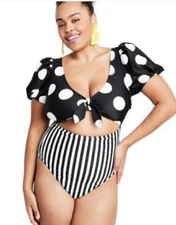 Tabitha Brown for Target Striped Dot Tie Front Monokini 1 Piece Swimsuit Size 18