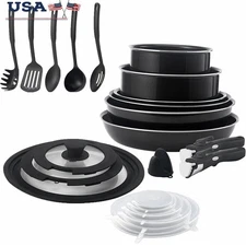 23 Piece Non-Stick Cookware Set Stackable Pots Pans Removable Handles Safe New