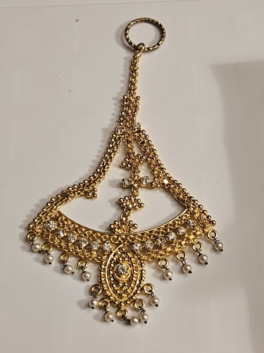 Vintage Gold Tone Bridal Headpiece Hair Accessory with Rhinestones and Pearls