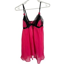Betsey Johnson Pink  Black Lace Babydoll Chemise, Small