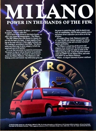 Alfa Romeo Milano 1987 vintage anuncio impreso original 8,5 x 11 Foto 3 de 3