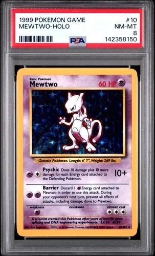 1999 POKEMON BASE SET UNLIMITED #10 MEWTWO-HOLO PSA 8