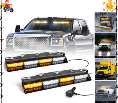 Emergency Strobe Light Bar 2x16.8'' Amber White Safety LED Warning Hazard Traffic