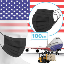 100 Packs - Black 3-Ply Disposable Procedural Face Mask Protective Mouth Cover