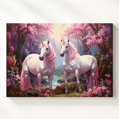 Unicorns In Enchanted Forest Canvasfantasy Mythical Art Of Majestic Creatures