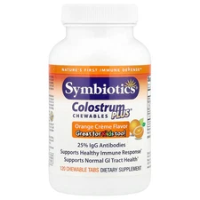 Symbiotics Colostrum Plus Orange Crème Flavor 120 Chewable Tabs Antibiotic-Free,