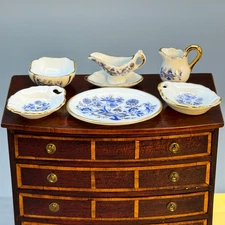 Reutter Porcelain Serving Set Blue Onion Gold Germany Dollhouse Miniature 1:12