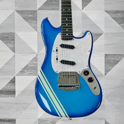 Vintage Competition Blue Mustang Electric Guitar White Pearloid Pickguard
