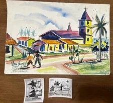 WWII Watercolor Painting By Leslie Seward Van Campen PANAMA Signed Original