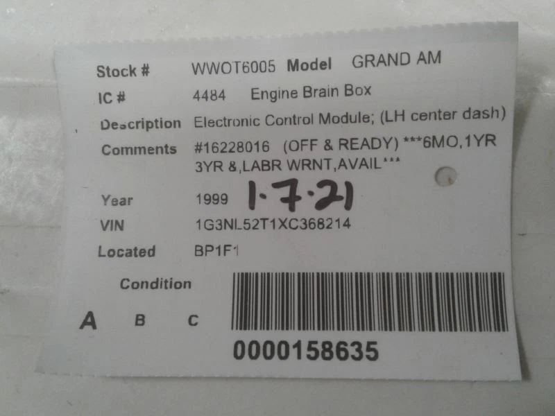 Módulo de control electrónico ECM del motor tablero central izquierdo compatible con 99 ALERO 624432 Foto 3 de 3