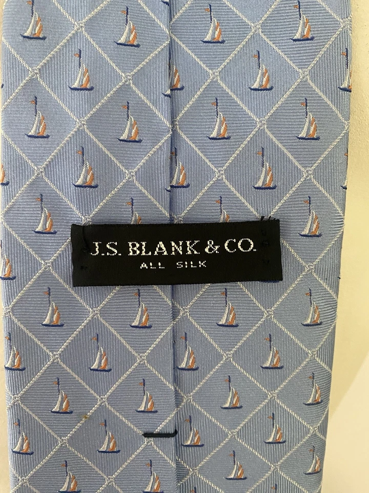 Corbata de velero de seda azul vintage para hombre náutica preppy JS en blanco Nueva York Foto 4 de 4