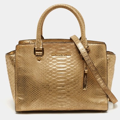 Michael Kors Tasche Selma Medium Gold Python Embossed Leather