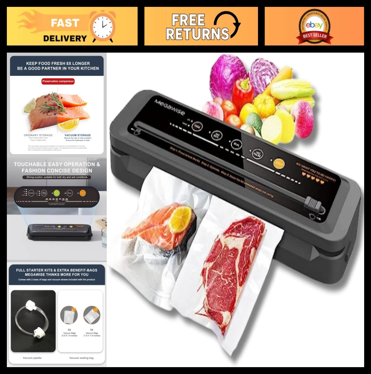 Compact One-Touch Automatic Vacuum Sealer Machine - Powerful Food Preservation