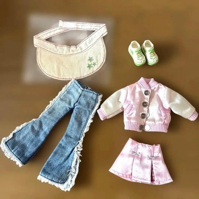 Neo Blythe Disco Boogie 5pc Set Jacket Jeans Skirt Visor Sneakers