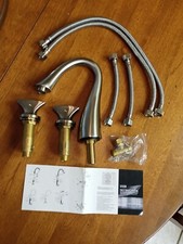 Widespread Bathroom Faucet Basin 3 Hole Vanity Sink Mixer Tap Brushed Nickel