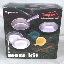 Camping Mess Kit Texsport 8 Piece 2 Person Aluminum Cookware Outdoor Pots