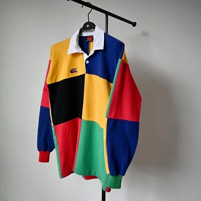 Vintage 1990s Canterbury multicolor panel patchwork rugby shirt, size M - Image 1 of 4
