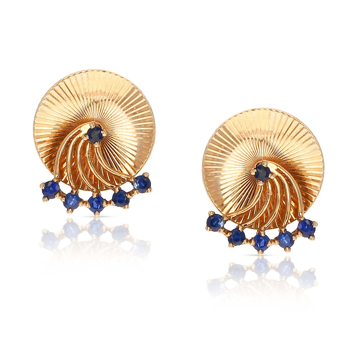 Retro Tiffany Co. Spinning Blue Sapphire Earrings 14 Karat Yellow Gold
